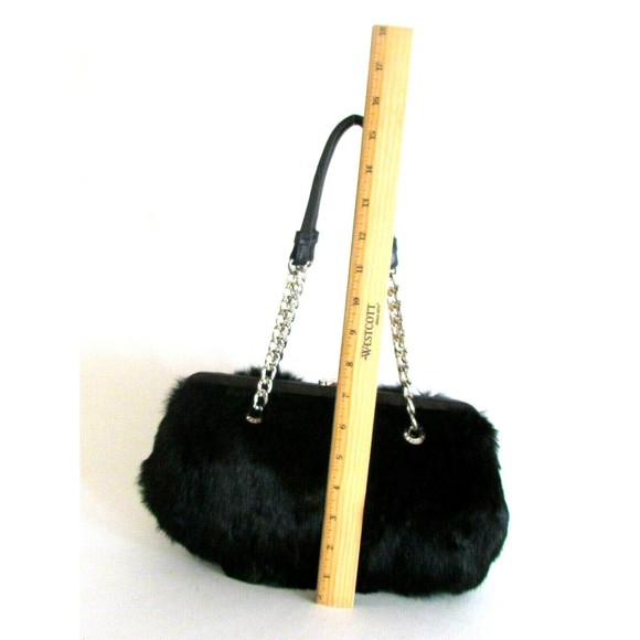 Women's Fur Bag's Designer Michael Kors Black Rabbit Fur Silver Tone Chain Strap - Picture 12 of 14